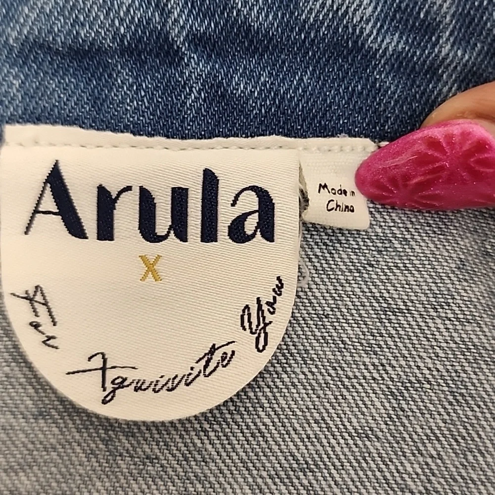 Arula Light Wash Fringe Denim Shacket Oversized Western Jacket Size 1X - Picture 6 of 8